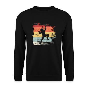 Retro Kletterer klettern Fels Geschenk - Unisex Pullover - Schwarz - Vorne - Alina (178cm) & Michal (187cm)