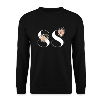 88e anniversaire fleuris (Cadeau de 88 ans) - Sweat-shirt Unisexe - noir - Devant - Alina (178cm) & Michal (187cm)