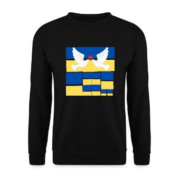 Frieden Friedenstaube auf der Ukrainischen Flagge - Unisex Pullover - Schwarz - Vorne - Alina (178cm) & Michal (187cm)