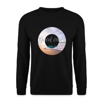 I love clothes / Good vibes only - Unisex Pullover - Schwarz - Vorne - Alina (178cm) & Michal (187cm)