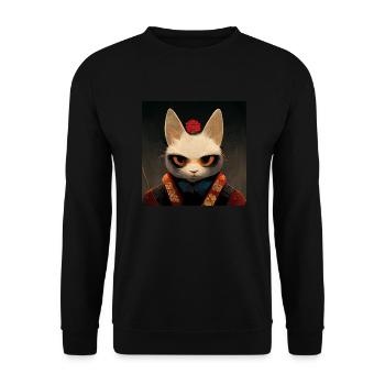 Katze Samurai Japanisch - Unisex Pullover - Schwarz - Vorne - Alina (178cm) & Michal (187cm)
