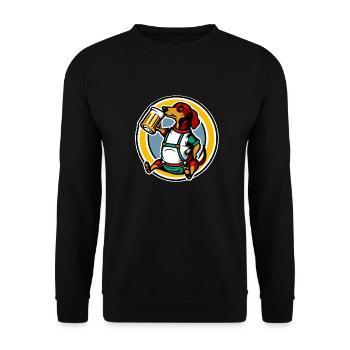 Dackel trinkt Bier - Unisex Pullover - Schwarz - Vorne - Alina (178cm) & Michal (187cm)