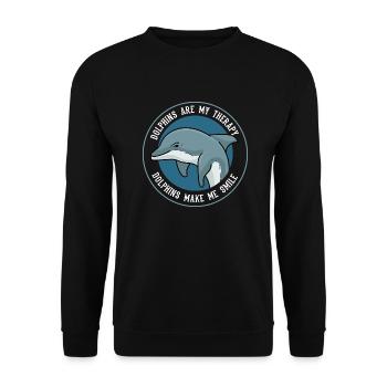 Süße Delfine als Therapie Meerestiere Wildtiere - Unisex Pullover - Schwarz - Vorne - Alina (178cm) & Michal (187cm)