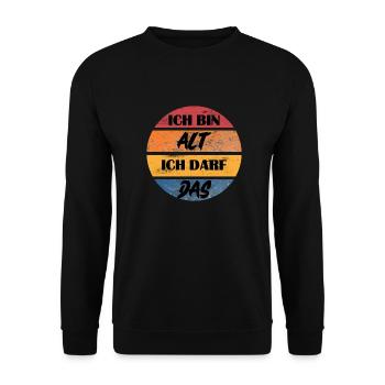 Ich bin alt ich darf das Retro - Unisex Pullover - Schwarz - Vorne - Alina (178cm) & Michal (187cm)
