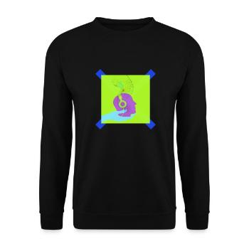 urban-relax Kopf auf der Hand hört Musik - Unisex Pullover - Schwarz - Vorne - Alina (178cm) & Michal (187cm)