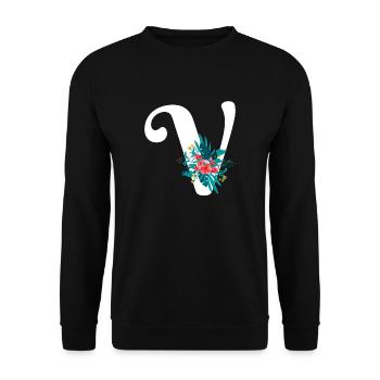 lettre V fleuris - Sweat-shirt Unisexe - noir - Devant - Alina (178cm) & Michal (187cm)