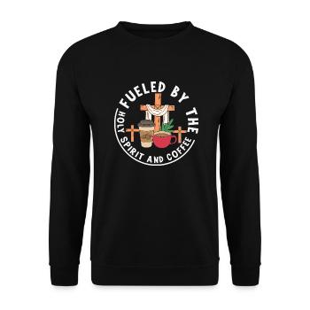 Fueled By The Holy Spirit And Coffee - Unisex Sweatshirt - black - Front - Alina (178cm) & Michal (187cm)