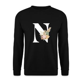 lettre N fleuris - Sweat-shirt Unisexe - noir - Devant - Alina (178cm) & Michal (187cm)
