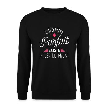 l homme parfait existe / humour couple - Sweat-shirt Unisexe - noir - Devant - Alina (178cm) & Michal (187cm)