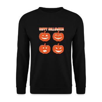 Drôle HAPPY HALLOWEEN Mignon Citrouille Kürbis Sourire - Sweat-shirt Unisexe - noir - Devant - Alina (178cm) & Michal (187cm)