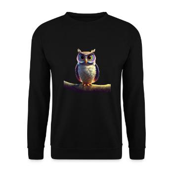 Süße Eule auf einem Ast - Unisex Pullover - Schwarz - Vorne - Alina (178cm) & Michal (187cm)