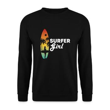Surfer Girl Surfboard Surfing Geschenksidee - Unisex Pullover - Schwarz - Vorne - Alina (178cm) & Michal (187cm)