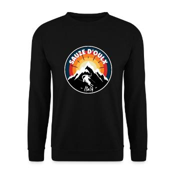 Skifahren in Sauze d'Oulx Italien Vintage - Unisex Pullover - Schwarz - Vorne - Alina (178cm) & Michal (187cm)