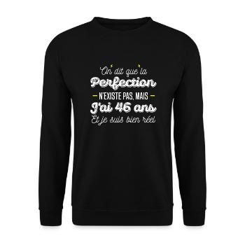 perfection 46 ans / cadeau anniversaire 46 ans - Sweat-shirt Unisexe - noir - Devant - Alina (178cm) & Michal (187cm)