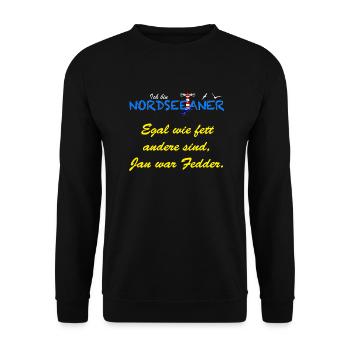 002 Nordseeaner Fetter Jan - Hell - Unisex Pullover - Schwarz - Vorne - Alina (178cm) & Michal (187cm)