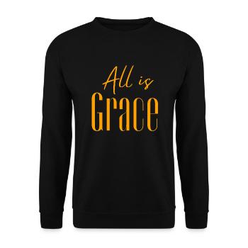 Alles ist Gnade (Sonnengelb) - Röm/3:23 - Unisex Pullover - Schwarz - Vorne - Alina (178cm) & Michal (187cm)