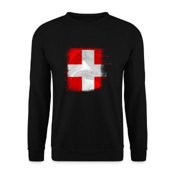 Flagge der Schweiz - Unisex Pullover - Schwarz - Vorne - Alina (178cm) & Michal (187cm)