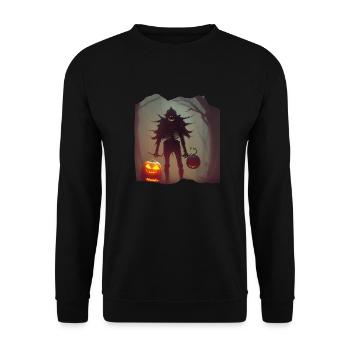 Halloween Geist mit Kürbis - Unisex Pullover - Schwarz - Vorne - Alina (178cm) & Michal (187cm)