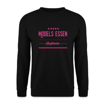 MODELS essen Lauf STEAKS +++ Funny and New Design! - Unisex Pullover - Schwarz - Vorne - Alina (178cm) & Michal (187cm)