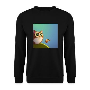 Katze und Eule - Unisex Pullover - Schwarz - Vorne - Alina (178cm) & Michal (187cm)