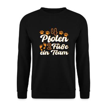 4 Pfoten 2 Füße ein Team - Hunde Design - Unisex Pullover - Schwarz - Vorne - Alina (178cm) & Michal (187cm)