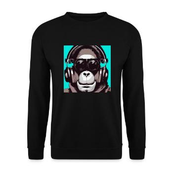 Monkey listening to music with headphones - Unisex Sweatshirt - black - Front - Alina (178cm) & Michal (187cm)