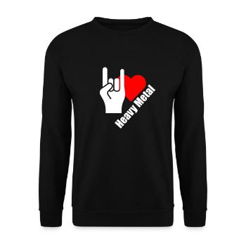 Heavy Metal Handzeichen mit Herz - Unisex Pullover - Schwarz - Vorne - Alina (178cm) & Michal (187cm)