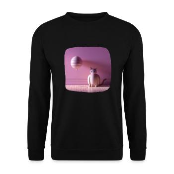 Rosa Katze mit einem Ballon - Unisex Pullover - Schwarz - Vorne - Alina (178cm) & Michal (187cm)