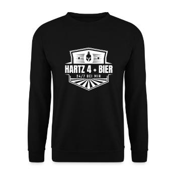 Hartz 4 + Bier 24/7 bei mir - Unisex Pullover - Schwarz - Vorne - Alina (178cm) & Michal (187cm)