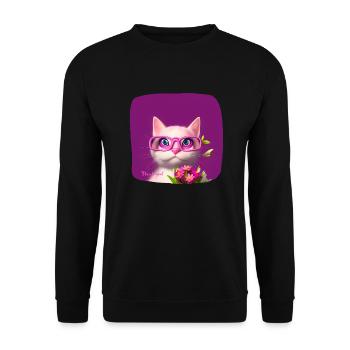 Chat dans des lunettes tendant des fleurs - Sweat-shirt Unisexe - noir - Devant - Alina (178cm) & Michal (187cm)