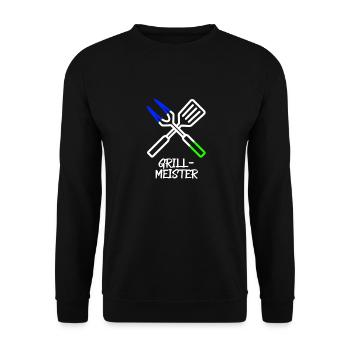 Grillmeister Besteck (Blau-Grün) - Unisex Pullover - Schwarz - Vorne - Alina (178cm) & Michal (187cm)