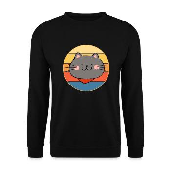 Drôle mignon Kawaii chat visage rétro coucher de soleil - Sweat-shirt Unisexe - noir - Devant - Alina (178cm) & Michal (187cm)