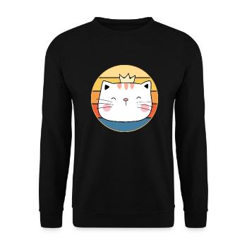 Drôle mignon Kawaii chat visage rétro coucher de soleil - Sweat-shirt Unisexe - noir - Devant - Alina (178cm) & Michal (187cm)