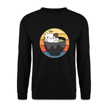 Drôle mignon Kawaii Cat Face Rétro Coucher de soleil - Sweat-shirt Unisexe - noir - Devant - Alina (178cm) & Michal (187cm)
