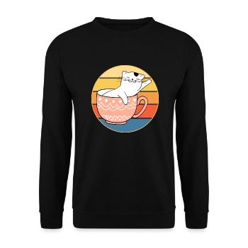 Drôle mignon Kawaii Cat Face Rétro Coucher de soleil - Sweat-shirt Unisexe - noir - Devant - Alina (178cm) & Michal (187cm)