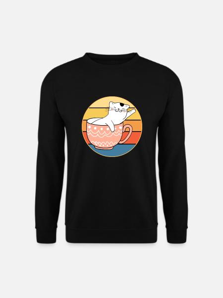 Lustige süße Kawaii Katzengesicht Retro Sonnenuntergang - Unisex Pullover - Schwarz