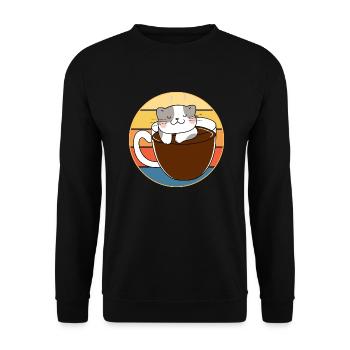 Drôle mignon Kawaii Cat Face Rétro Coucher de soleil - Sweat-shirt Unisexe - noir - Devant - Alina (178cm) & Michal (187cm)