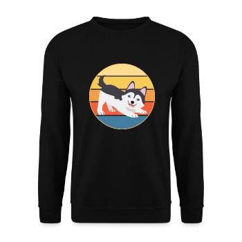 Drôle Kawaii Mignon Husky Dog Vintage Retro Sunset - Sweat-shirt Unisexe - noir - Devant - Alina (178cm) & Michal (187cm)