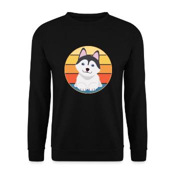 Drôle Kawaii Mignon Husky Dog Vintage Retro Sunset - Sweat-shirt Unisexe - noir - Devant - Alina (178cm) & Michal (187cm)