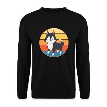 Drôle Kawaii Mignon Husky Dog Vintage Retro Sunset - Sweat-shirt Unisexe - noir - Devant - Alina (178cm) & Michal (187cm)
