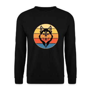 Lustige Kawaii Niedliche Husky Hund Vintage Retro Sonnenuntergang - Unisex Pullover - Schwarz - Vorne - Alina (178cm) & Michal (187cm)