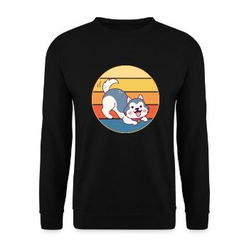 Drôle Kawaii Mignon Husky Dog Vintage Retro Sunset - Sweat-shirt Unisexe - noir - Devant - Alina (178cm) & Michal (187cm)