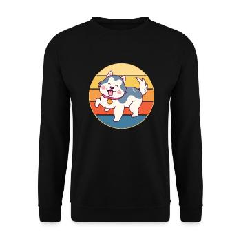 Drôle Kawaii Mignon Husky Dog Vintage Retro Sunset - Sweat-shirt Unisexe - noir - Devant - Alina (178cm) & Michal (187cm)
