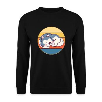 Drôle Kawaii Mignon Husky Dog Vintage Retro Sunset - Sweat-shirt Unisexe - noir - Devant - Alina (178cm) & Michal (187cm)
