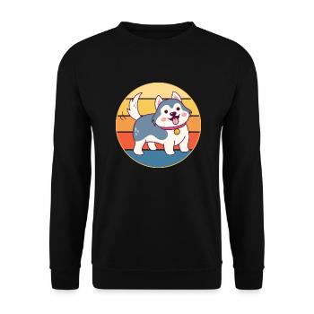 Drôle Kawaii Mignon Husky Dog Vintage Retro Sunset - Sweat-shirt Unisexe - noir - Devant - Alina (178cm) & Michal (187cm)