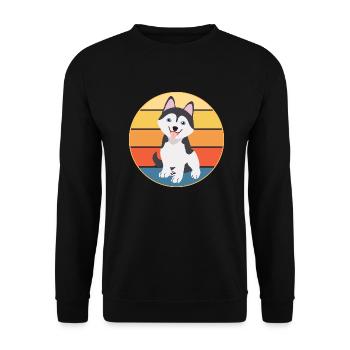 Drôle Kawaii Mignon Husky Dog Vintage Retro Sunset - Sweat-shirt Unisexe - noir - Devant - Alina (178cm) & Michal (187cm)