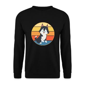 Drôle Kawaii Mignon Husky Dog Vintage Retro Sunset - Sweat-shirt Unisexe - noir - Devant - Alina (178cm) & Michal (187cm)