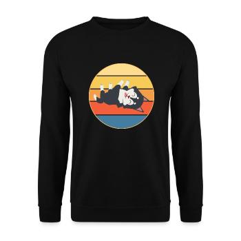 Lustige Kawaii Niedliche Husky Hund Vintage Retro Sonnenuntergang - Unisex Pullover - Schwarz - Vorne - Alina (178cm) & Michal (187cm)