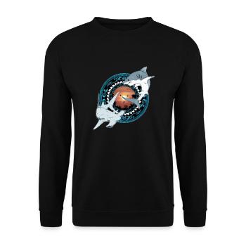 Hammerhai Weißer Hai Hawaiianisch - Unisex Pullover - Schwarz - Vorne - Alina (178cm) & Michal (187cm)