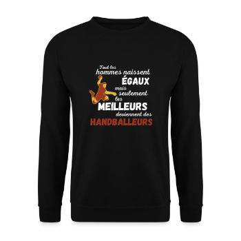Vêtement humoristique sur le handball. - Sweat-shirt Unisexe - noir - Devant - Alina (178cm) & Michal (187cm)